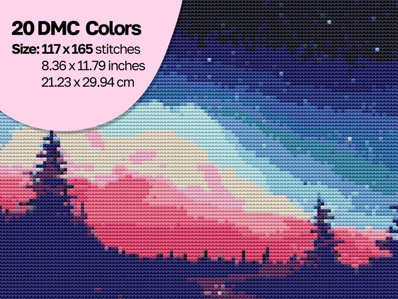 Embroidery easy pdf pattern Landscape cross stitch poster Sky Cross Stitch poster pattern Nature poster cross stitch