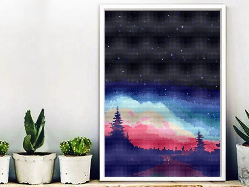 Embroidery easy pdf pattern Landscape cross stitch poster Sky Cross Stitch poster pattern Nature poster cross stitch