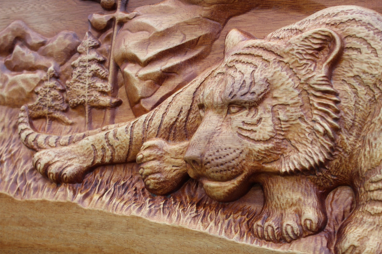 Solid Wood Carving 3D Picture Tiger Decorative Wall Panel Home Etsy