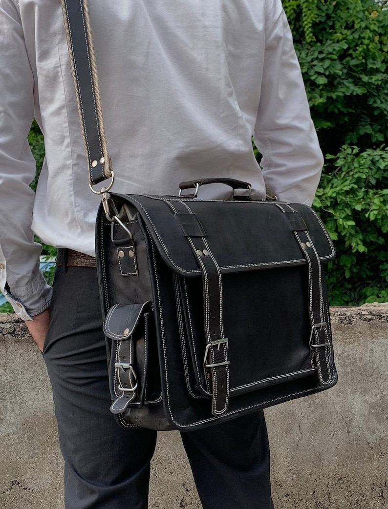 Porte-documents en cuir vintage personnalisé, sac messager, sac à bandoulière en cuir pour homme, sac pour ordinateur portable en cuir, meilleur cadeau de Noël pour lui image 9