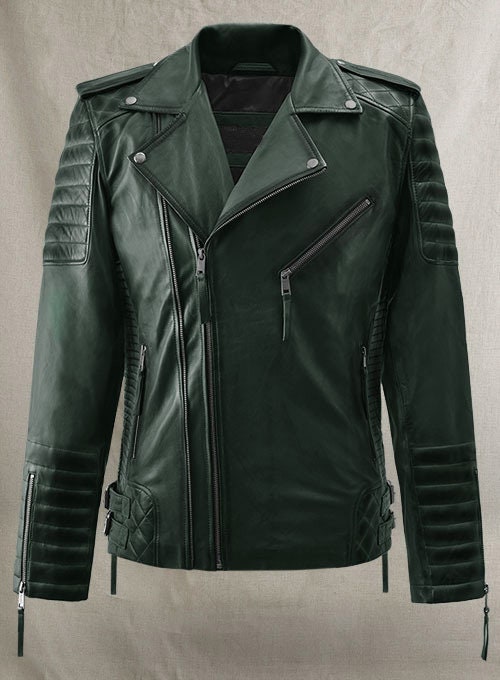 Men s Dark Green Waxed Lamb Skin Leather Jacket Christmas Gifts