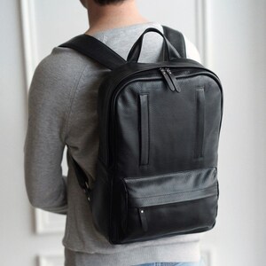 Black casual leather backpack men Leather backpack Vintage leather backpack Leather backpack men black Leather backpack laptop backpack image 7