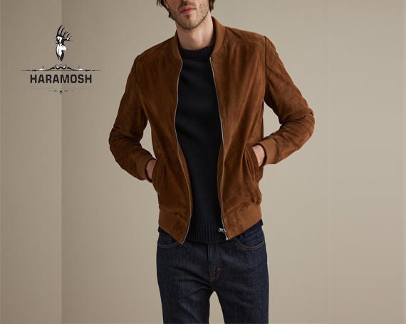 Stylish Men's Brando Style Suede Leather Jacket, Men Celebrity Tan Sue –  theleathersouq