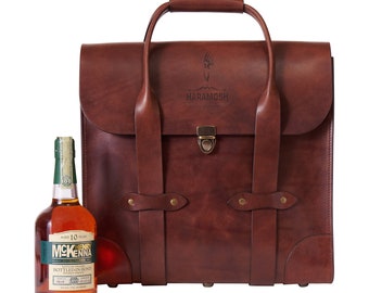 Bourbon Whisky Bag Brown leather briefcase - Whisky bag for men - messenger Bag - Leather briefcase - Christmas Gifts - Best Seller Bags