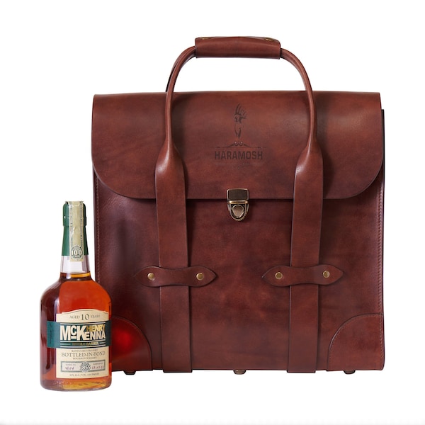 Bourbon Whisky Bag Brown leather briefcase - Whisky bag for men - messenger Bag - Leather briefcase - Christmas Gift - Wine Bags for Men