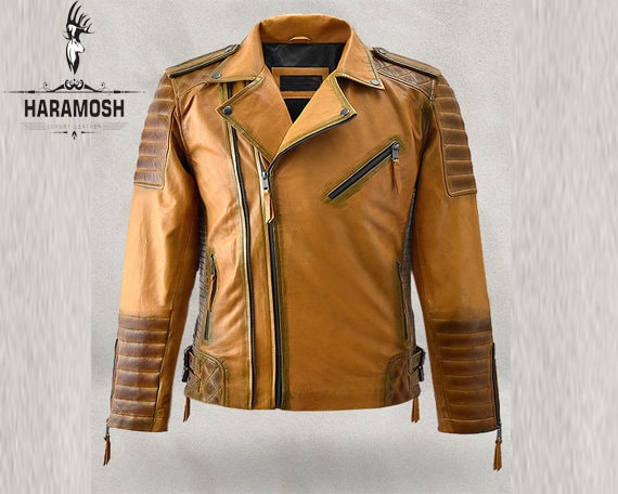 Mens yellow leather jacket sale