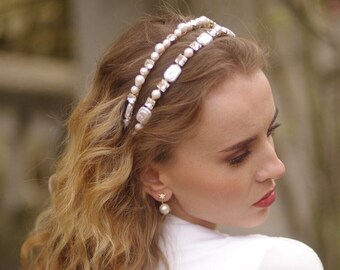 Set of pearl headbands double wedding hair piece bridal jewellery bride accessories crystal headpiece bespoke headdress custom design gift