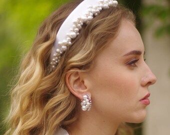 Pearl hoop earrings wedding design bridal jewelry statement style bride bespoke order unique handmade gift for her modern womens accessories