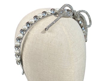 Kristallen boog hoofdband bruiloft parel tiara steentjes bruids zendspoel bruid haar stuk op maat gemaakte kroon op maat ontwerp zilveren coquett hoofdtooi