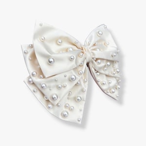 Pearl hair bow bridal headpiece wedding comb for brides satin barrette womens accessories old money aesthetic hairpiece clip gift for her