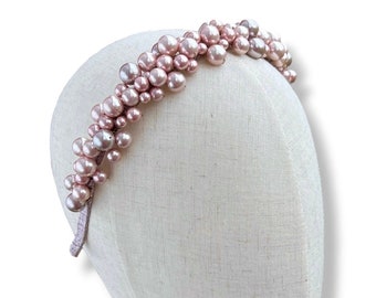 Diadema de boda de perla rosa, tiara nupcial con cuentas, tocado de novia, tocado a medida, regalo personalizado para mujeres, diseño personalizado de fiesta de graduación