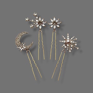 Star hairpins set celestial bridal hair jewelry wedding headpiece moon accessory for brides space hairpiece galaxy crystal clip shine comb