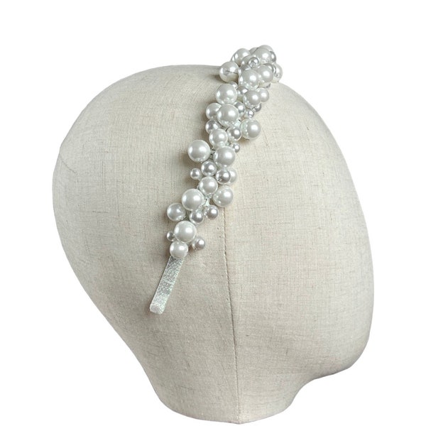 Wedding pearl headband bridal beaded tiara bride hairpiece white headdress personalised bespoke headpiece womens hair jewelry custom design