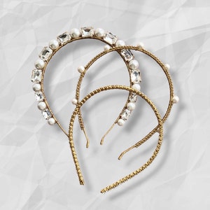 Set of 3 crystal bridal headband wedding pearl tiara handmade womens gift bespoke head piece custom hairpiece bride hair embellished jewelry