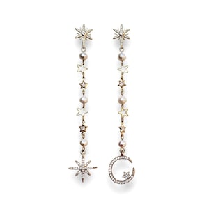 Zirconia moon star earrings 24K gold plated space pearl jewelry celestial handmade biju dangle stud style unique statement gift for women