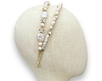 Set of 2 wedding pearl headbands bridal hair piece bride jewellery accessories crystal headpiece white headdress bespoke design custom order