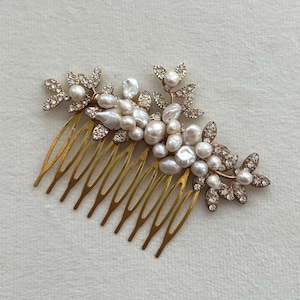 Peineta de novia con perlas, joyería para el cabello para novias, elegantes accesorios de boda, tocado vintage, tocado de cristal hecho a mano, pasador con joyas para mujer