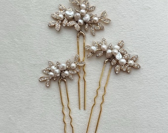 Pearl bride hair pins set bridal jewelry wedding accessories embellished crystal comb vintage headpiece handmade hairpiece jerweled barrette
