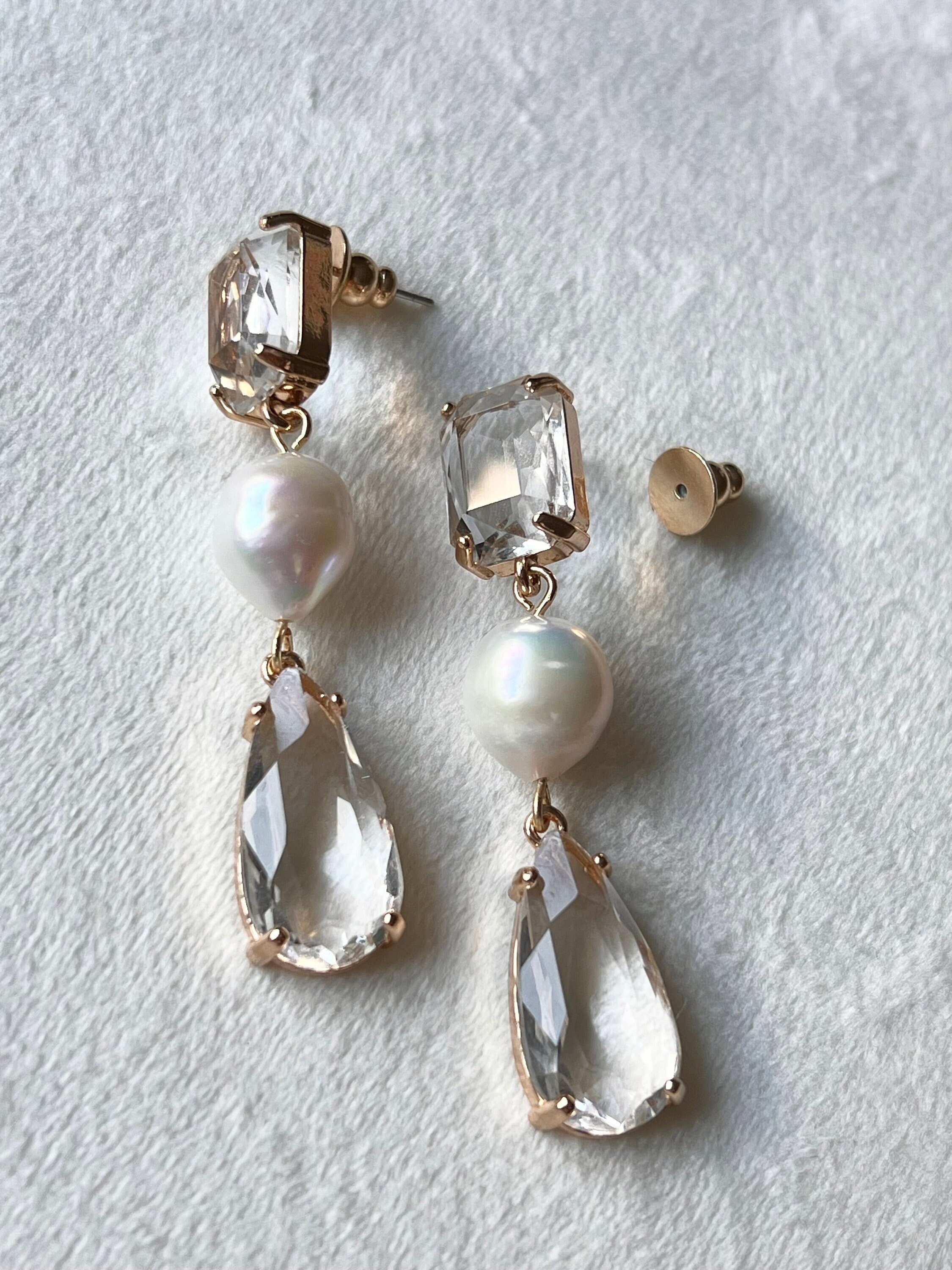 Glass crystal dangle drop earrings wedding pearl jewelry bride accessory bespoke bridesmaid design statement handmade unique gift for women