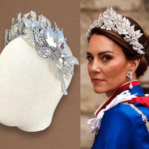 Catherine coronation silver crown Kate leaves tiara laurel wreath embroidered design leaf fascinator Goddes Greek headpiece royal hairpiece