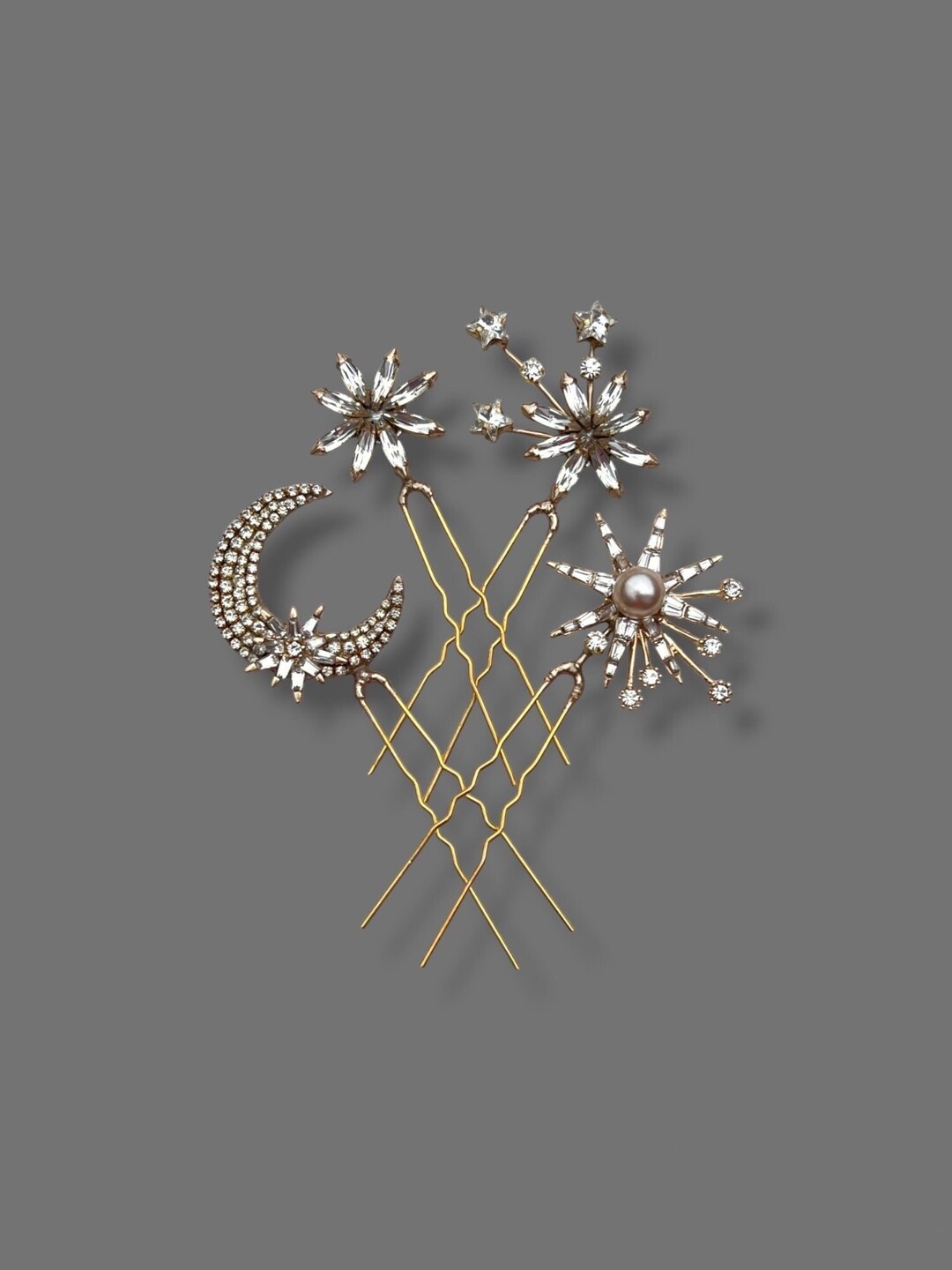 Celestial Crystal Hairpins Set Bridal Star Hair Jewelry  display picture 3