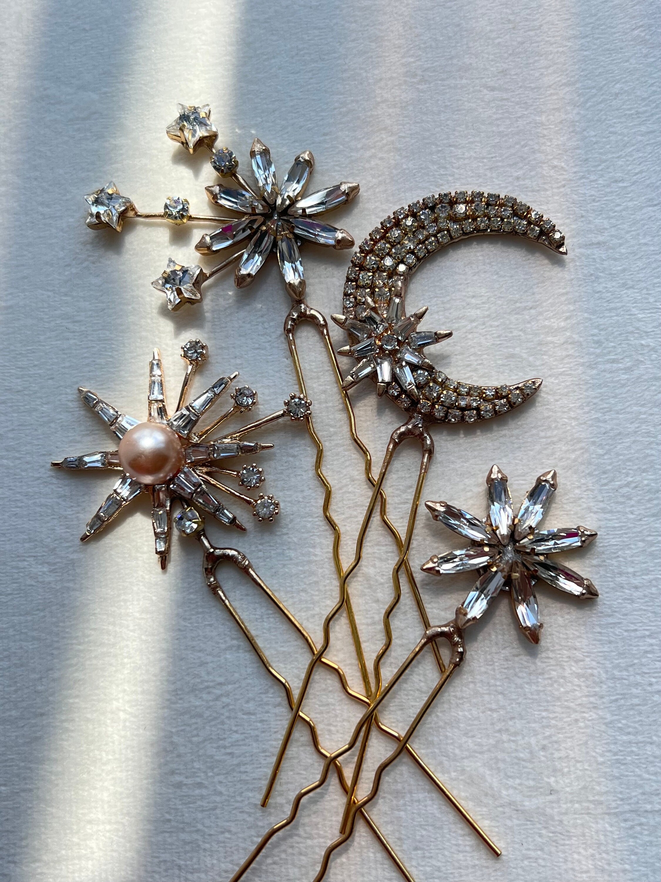 Celestial Dreams Hairpiece Set Celestial headpiece made with porcelain berry and tweedia  main image 3