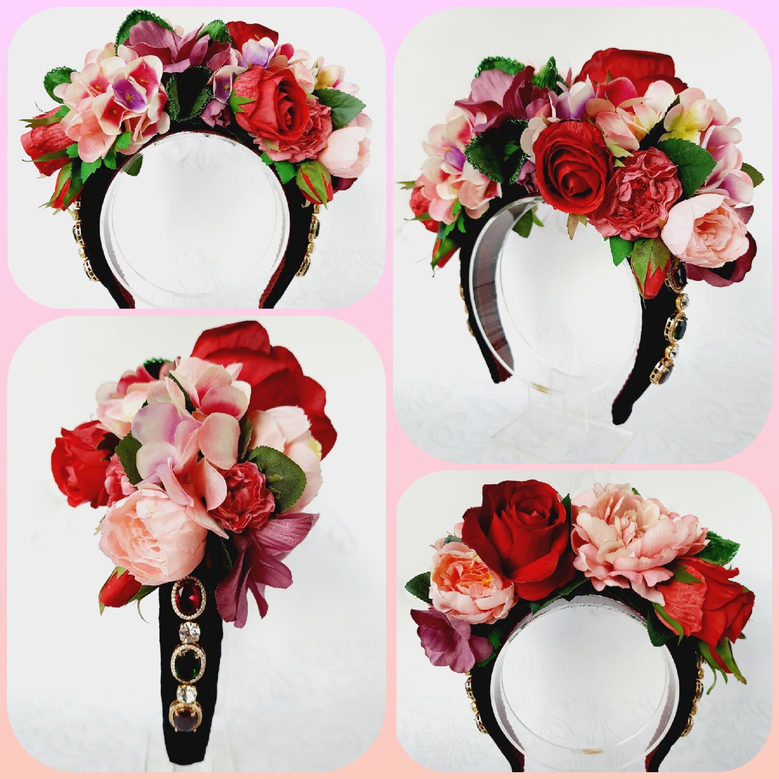 Corona de flores de rosas diadema floral Frida Kahlo tocado de | Etsy
