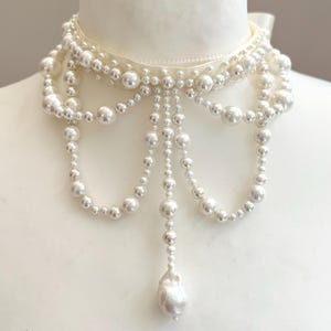 Pearl necklace choker handmade fashion jewelry  wedding accessory for brides couture bridal trend 2025 medieval baroque style draping design