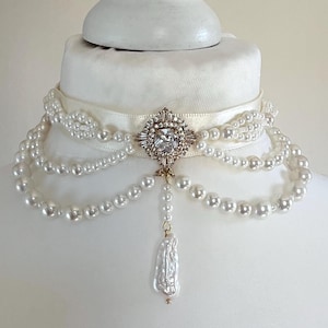 Pearl choker necklace baroque statement jewelry fashion bridal accessory zirconia wedding bijoux for bride couture trend 2025 medieval style