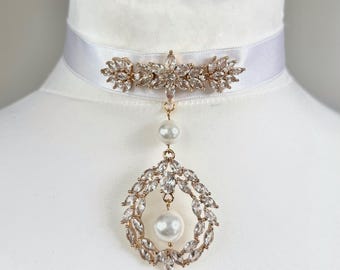 Zirconia choker pearl necklace 18K gold platted jewellery statement fashion bridal accessory wedding medieval bijoux for bride couture trend