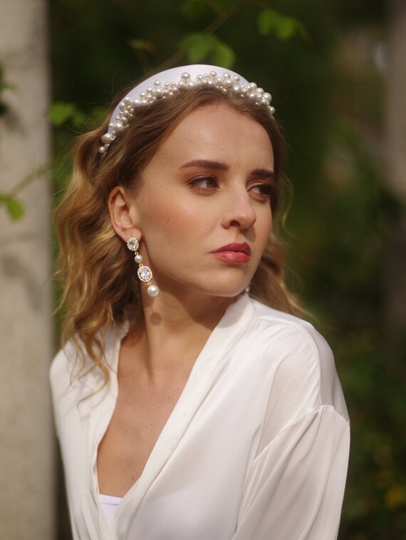 Bridal Pearl Headband Beaded Wedding Tiara Bride Hair Piece  display picture 3
