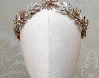 Celestial wedding crown laurel bridal tiara star leaf head piece bride hair jewelry embellished zirconia hairpiece jeweled crystal headdress