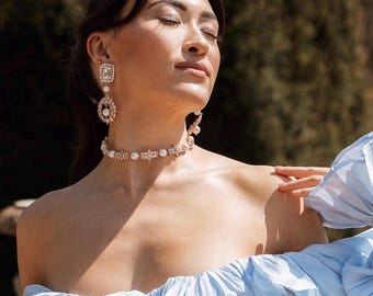 18K gold plated zircona choker statement pearl necklace wedding jewelry bridal accessories fashion bijoux for brides handmade womens gift