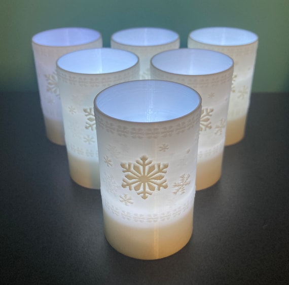 Velas de té con copos de nieve: seis 6 farolillos blancos como la nieve  impresos en 3D, perfectos para una fiesta temática de Frozen o un país de  las maravillas invernal 