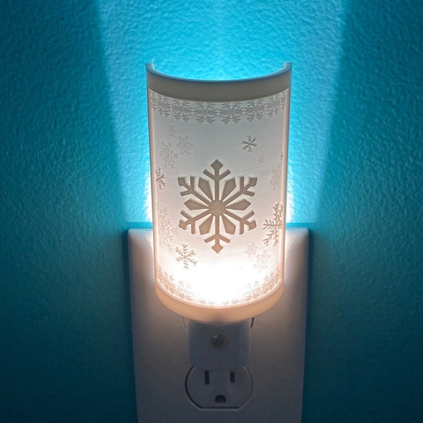 Snowflake night light - inspired by Frozen - 3D printed white night light with auto on/off sensor and warm white LED