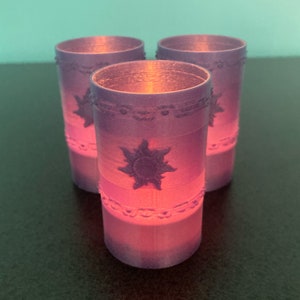 Tangled Lantern Tea Lights - Rapunzel’s Floating Lights - Three (3) purple glitter 3D printed lanterns with warm white LED tea light candles