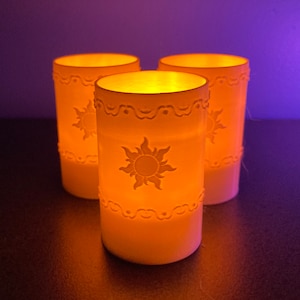 Tangled Lantern Tea Lights - Rapunzel’s Floating Lights - Three (3) warm white 3D printed lanterns with yellow LED tea light candles