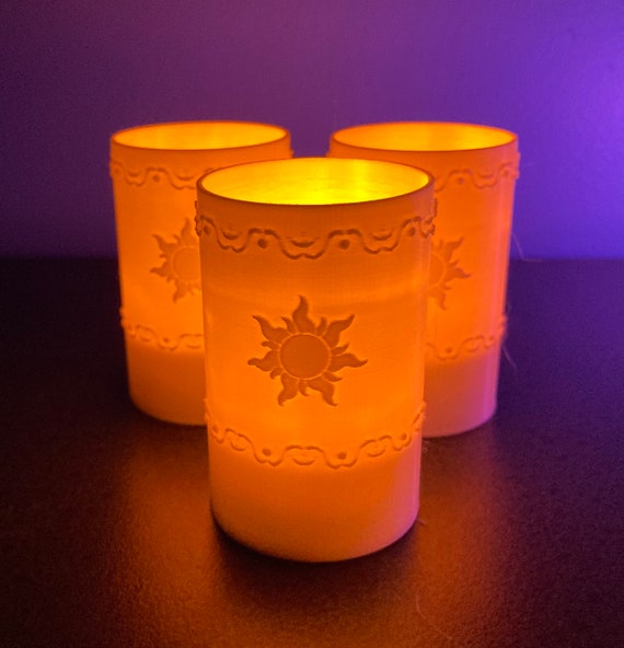 3 Gold 7 in Plastic Mini Lantern Lamps with LED Tealight Candles