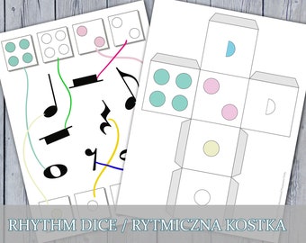 Rhythm Dice/Rytmiczna Kostka: Printable notes, Music for Kids and Teens, Wartości Rytmiczne dla Dzieci i Młodzieży, do Druku, PL/EN