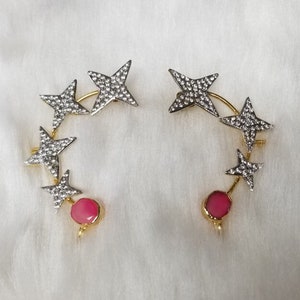 Cubic Zirconia Ear Cuff Set - Gemstone Earring - Indian Jewelry