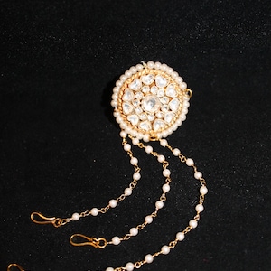 Kundan and Pearl Maang Tikka - Bridal headpiece- Indian Bridal Kundan Jewelry