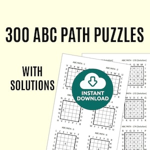 Puede incluir: Una descarga digital de 300 rompecabezas de camino ABC con soluciones. La imagen muestra un ejemplo de rompecabezas con un icono de nube que dice "Descarga instantánea".