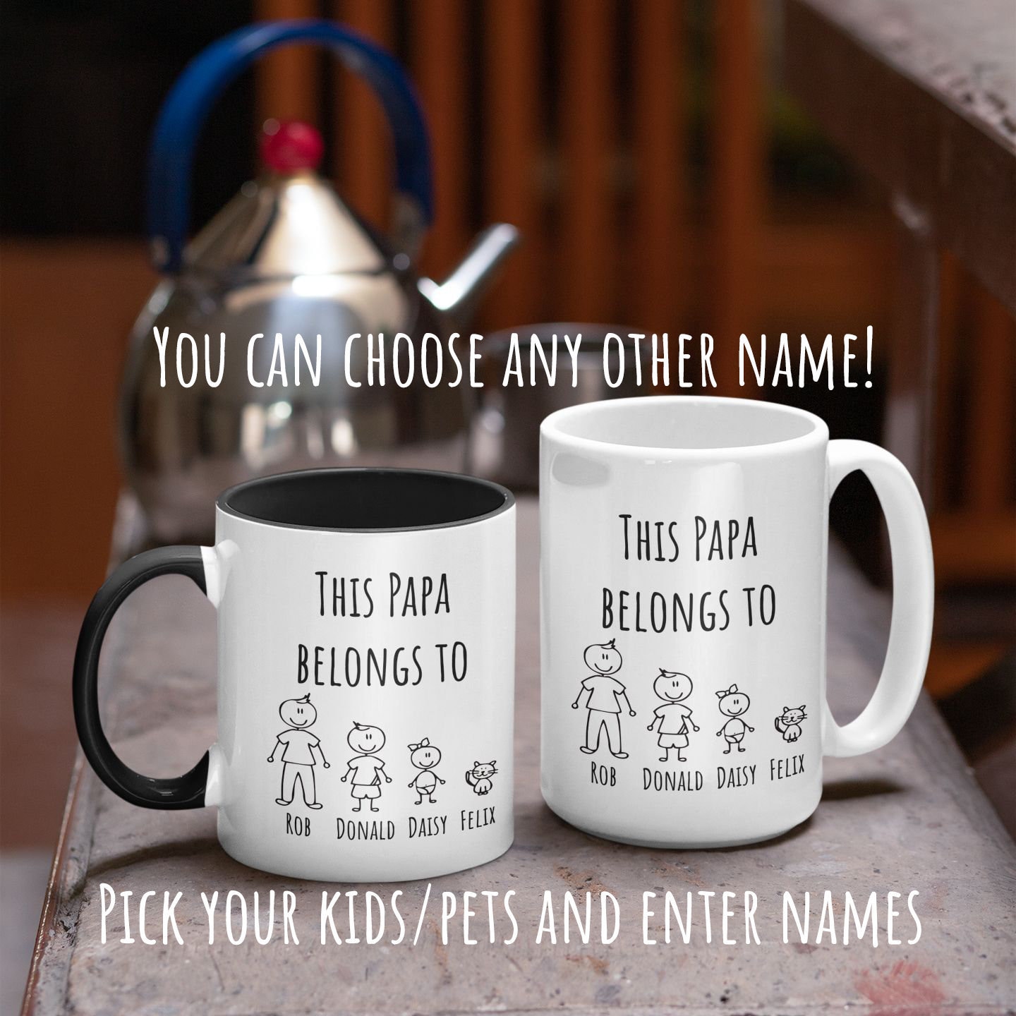 Personalized Papa Gift Belongs To Grandchildren Stick Figure Etsy