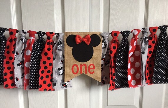 Minnie Mouse Fabric Birthday Banner Bunting Minnie Mouse Etsy