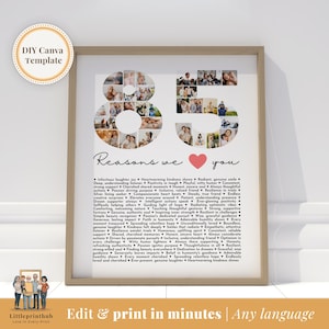 85 Reasons we love you DIY gift, For Mom's 85th Birthday, 85 Things about Dad, Gift idea for Best Friend's Bday, Editable Canva Template