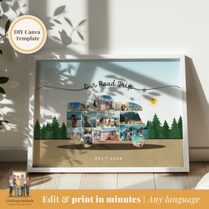 Aangepaste poster reisgeheugencadeau, print familievakantie voor moeder, cadeau reis met mijn familie, roadtrip cadeau-idee voor papa, doe-het-zelfcanvasjabloon