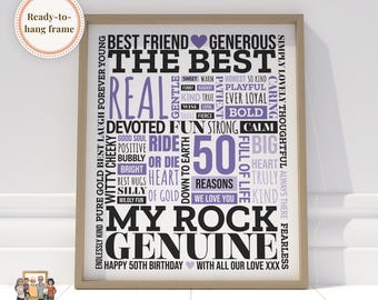 Lámina decorativa con palabras para el 50 cumpleaños, póster personalizado para conmemorar este hito.