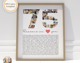 75th Birthday Gift, Reasons We Love You, DIY Canva Template (Digital Download)
