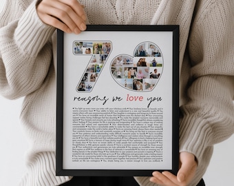 70 razones por las que te queremos, enmarcado. Regalo de 70 cumpleaños para hombres, regalo de 70 cumpleaños para mujeres, regalo de 70 cumpleaños para mamá, regalo de 70 cumpleaños para papá.