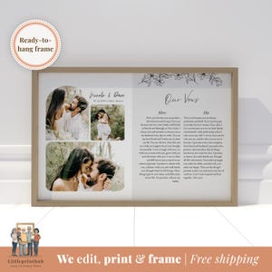 Votos de boda personalizados de la novia al novio, impresión enmarcada de sus votos de boda con fotos, discurso de boda, regalo de aniversario del cónyuge